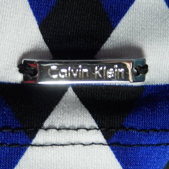 Calvin Klein Pleated Neck Blue/Black/White Sleeveless Size XLG Career Top EUC - Picture 9 of 14